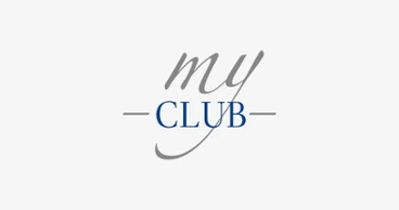 L'image montre les mots "my CLUB" avec "my" en gris et "CLUB" en majuscules bleues, séparés par des lignes.