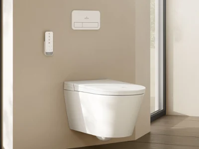 WC-douche Tivo en finition beige intégrale Le WC-douche Tivo avec une finition beige élégante s’intègre harmonieusement dans les intérieurs de salle de bain modernes.