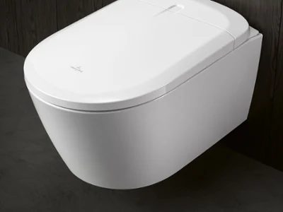 WC-douche Supreo blanc avec couvercle fermé WC-douche Supreo en blanc élégant avec couvercle fermé, alliant design moderne et fonctionnalité avancée.