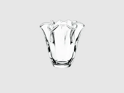 Image de la collection - Blossom Vase en verre clair avec bord ondulé et évasé, présenté sur un fond gris clair sobre.