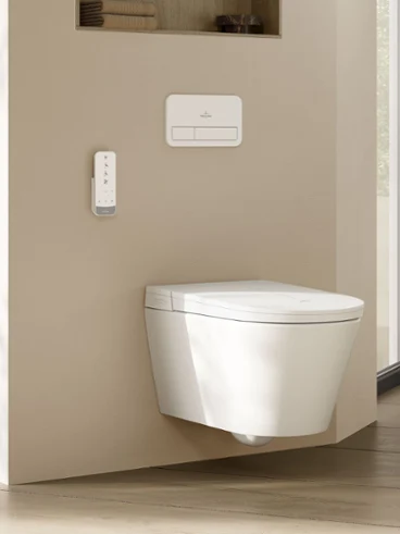 WC-douche Tivo dans une salle de bain Subway 3.0 tout beige Le WC-douche Tivo dans une salle de bain Subway 3.0 avec des tons beige chaud pour un intérieur harmonieux et moderne.