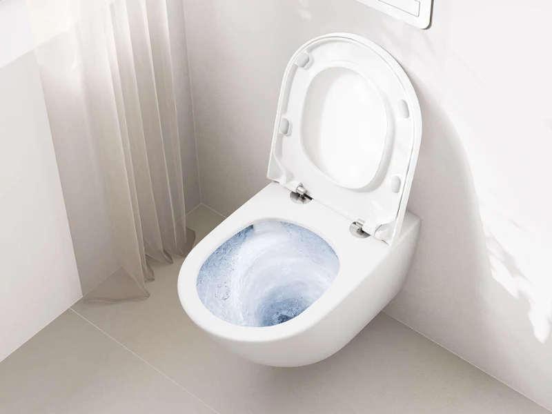 WC suspendu Subway 3.0 avec chasse d’eau TwistFlush active : vortex d’eau puissant pour une hygiène parfaite.